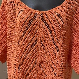 Calvin Klein Jeans Orange Crochet round neck  pull over top. "NWOT"